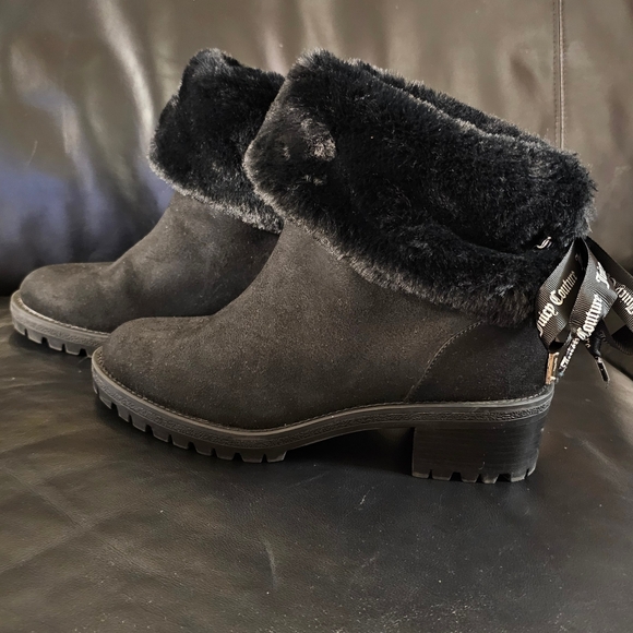 Juicy Couture Illuminate Black Faux Fur Ankle Boots size 9M Women's NWOT - Picture 8 of 12